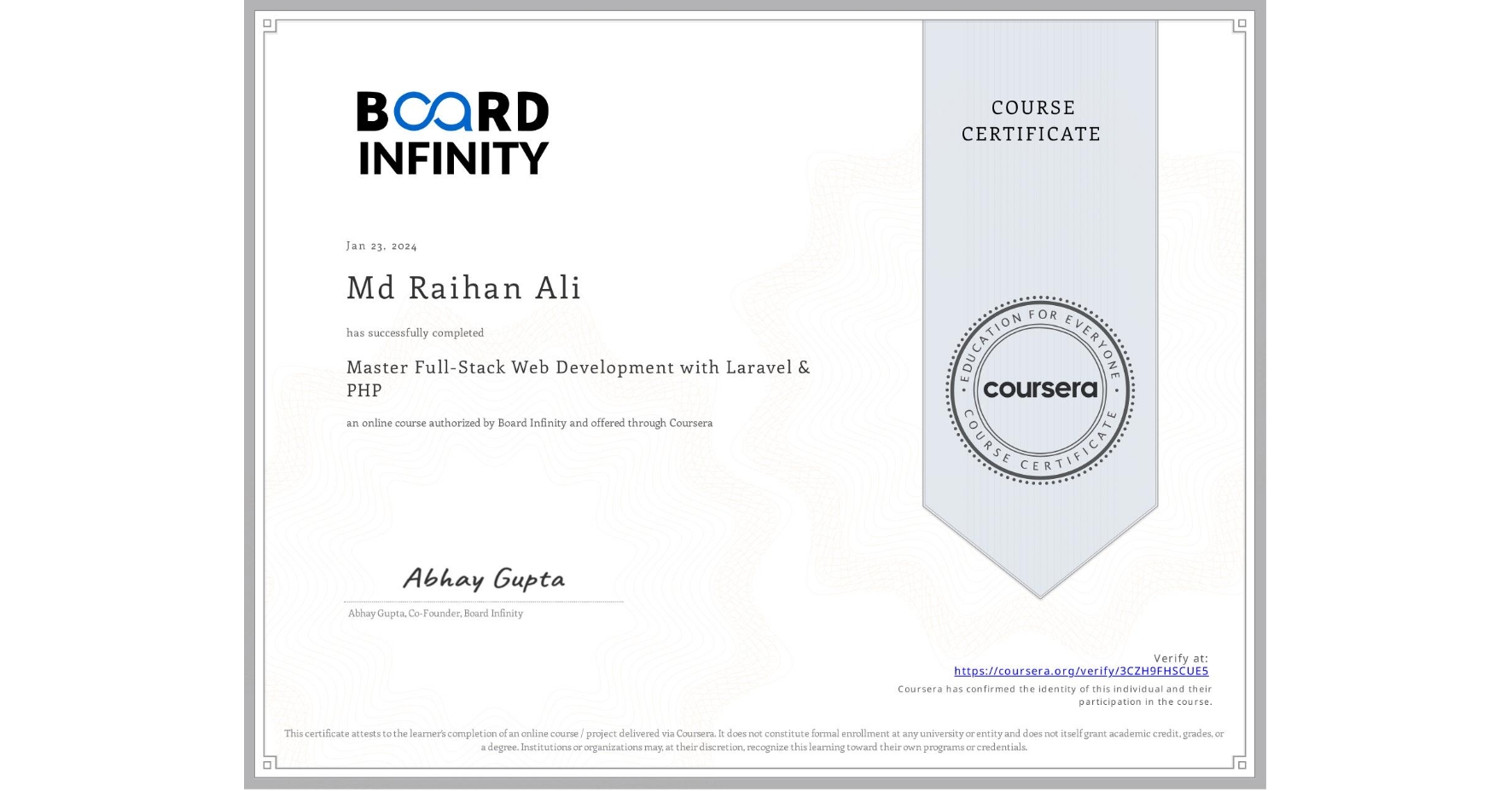 Master Full-Stack Web Development with Laravel & PHP certificate